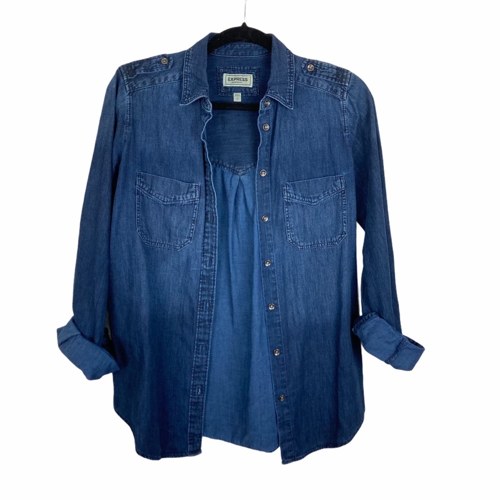 EXPRESS Denim Boyfriend Button-Down Shirt, EUC, S